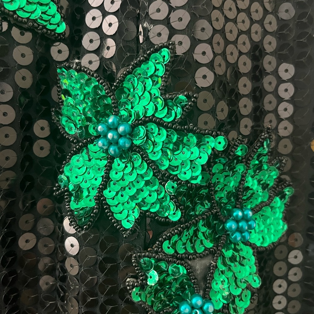 Vintage black and green sequined gown size 8 with keyhole back. - Picture 6 of 13